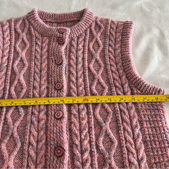 Cable Knit Sweater Vest Pink Handmade Crochet Vest - Picture 5 of 7